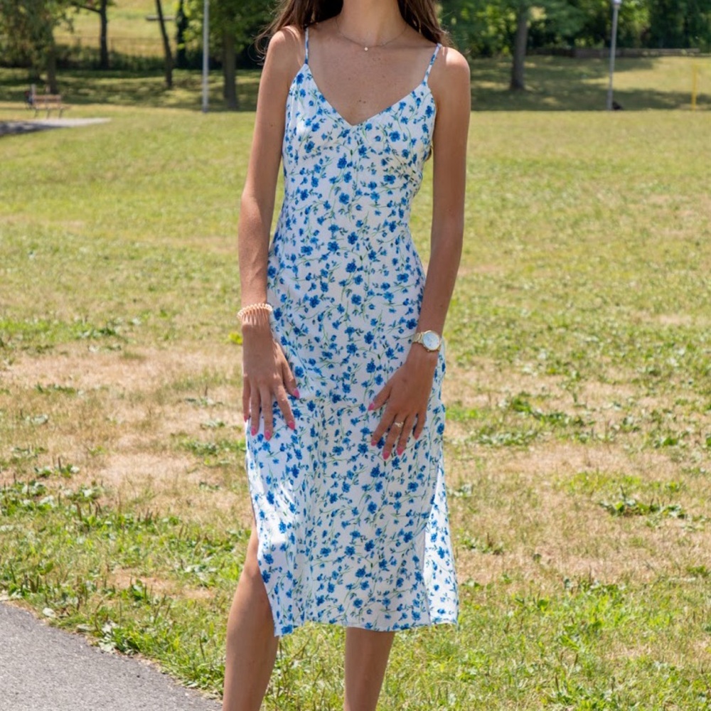 Floral Blue and White Dress